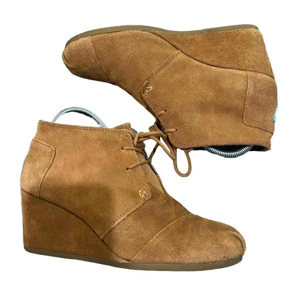TOMS Desert Wedge Lace-Up‎ Ankle Booties Womens Size 10 Brown Hidden Wedge